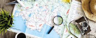 Image showing travel items: Map, heat, camera, etc